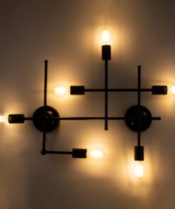 GloboStar® PIPING 00664 Vintage Industrial Επιτοίχιο Φωτιστικό Πολύφωτο Μαύρο Μεταλλικό Πλέγμα Μ66 x Π9.5 x Υ49cm