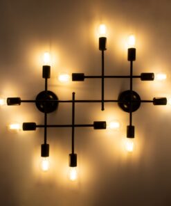 GloboStar® PIPING 00667 Vintage Industrial Επιτοίχιο Φωτιστικό Πολύφωτο Μαύρο Μεταλλικό Πλέγμα Μ78.5 x Π9.5 x Υ64cm