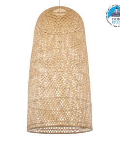 GloboStar® CALERO 00670 Μοντέρνο Κρεμαστό Φωτιστικό Οροφής Μονόφωτο 1 x E27 Μπεζ Μπαμπού Καμπάνα Φ60 x Υ120cm