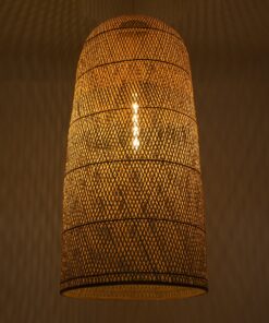 GloboStar® CALERO 00670 Μοντέρνο Κρεμαστό Φωτιστικό Οροφής Μονόφωτο 1 x E27 Μπεζ Μπαμπού Καμπάνα Φ60 x Υ120cm