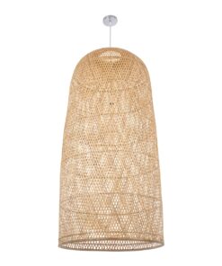 GloboStar® CALERO 00670 Μοντέρνο Κρεμαστό Φωτιστικό Οροφής Μονόφωτο 1 x E27 Μπεζ Μπαμπού Καμπάνα Φ60 x Υ120cm