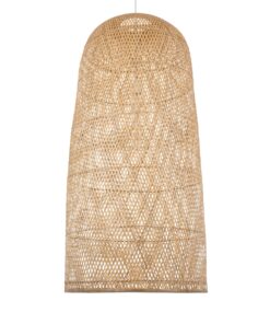 GloboStar® CALERO 00670 Μοντέρνο Κρεμαστό Φωτιστικό Οροφής Μονόφωτο 1 x E27 Μπεζ Μπαμπού Καμπάνα Φ60 x Υ120cm