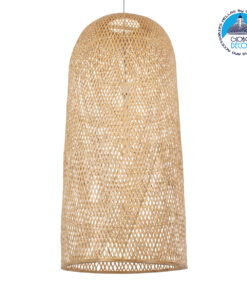 GloboStar® CALERO 00671 Μοντέρνο Κρεμαστό Φωτιστικό Οροφής Μονόφωτο 1 x E27 Μπεζ Μπαμπού Καμπάνα Φ50 x Υ110cm