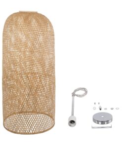 GloboStar® CALERO 00671 Μοντέρνο Κρεμαστό Φωτιστικό Οροφής Μονόφωτο 1 x E27 Μπεζ Μπαμπού Καμπάνα Φ50 x Υ110cm