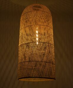 GloboStar® CALERO 00671 Μοντέρνο Κρεμαστό Φωτιστικό Οροφής Μονόφωτο 1 x E27 Μπεζ Μπαμπού Καμπάνα Φ50 x Υ110cm