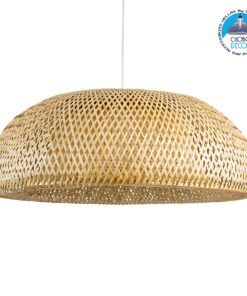 GloboStar® SAN TROPEZ 00674 Vintage Κρεμαστό Φωτιστικό Οροφής Μονόφωτο 1 x E27 Καφέ Ξύλινο Bamboo Φ80 x Υ28cm