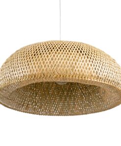 GloboStar® SAN TROPEZ 00674 Vintage Κρεμαστό Φωτιστικό Οροφής Μονόφωτο 1 x E27 Καφέ Ξύλινο Bamboo Φ80 x Υ28cm