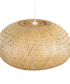 GloboStar® SAN TROPEZ 00674 Vintage Κρεμαστό Φωτιστικό Οροφής Μονόφωτο 1 x E27 Καφέ Ξύλινο Bamboo Φ80 x Υ28cm