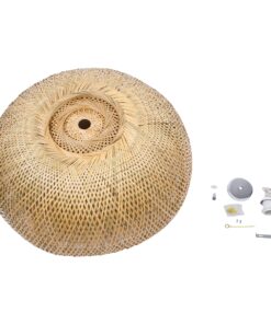 GloboStar® SAN TROPEZ 00674 Vintage Κρεμαστό Φωτιστικό Οροφής Μονόφωτο 1 x E27 Καφέ Ξύλινο Bamboo Φ80 x Υ28cm