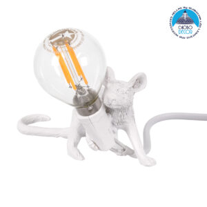 GloboStar® MOUSE 00676 Vintage Επιτραπέζιο Φωτιστικό Πορτατίφ Λαμπατέρ Μονόφωτο με Ντουί 1 x E14 AC 230V Λευκό Πλαστικό Μ13 x Π4 x Υ7cm