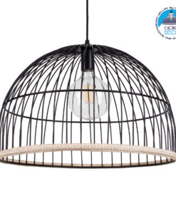 GloboStar® NEVIS 00681 Μοντέρνο Κρεμαστό Φωτιστικό Οροφής Μονόφωτο 1 x E27 Μαύρο Μεταλλικό Καμπάνα Πλέγμα Φ49 x Υ34.5cm