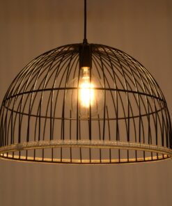 GloboStar® NEVIS 00681 Μοντέρνο Κρεμαστό Φωτιστικό Οροφής Μονόφωτο 1 x E27 Μαύρο Μεταλλικό Καμπάνα Πλέγμα Φ49 x Υ34.5cm