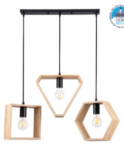 GloboStar® ELISE 00682 Μοντέρνο Κρεμαστό Φωτιστικό Οροφής Τρίφωτο 3 x E27 Μπεζ Μεταλλικό Ξύλινο Δρυς Ράγα Μ76 x Π8 x Υ130cm