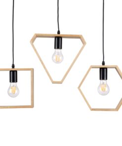 GloboStar® ELISE 00682 Μοντέρνο Κρεμαστό Φωτιστικό Οροφής Τρίφωτο 3 x E27 Μπεζ Μεταλλικό Ξύλινο Δρυς Ράγα Μ76 x Π8 x Υ130cm