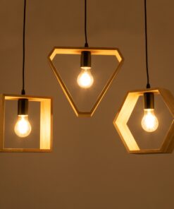 GloboStar® ELISE 00682 Μοντέρνο Κρεμαστό Φωτιστικό Οροφής Τρίφωτο 3 x E27 Μπεζ Μεταλλικό Ξύλινο Δρυς Ράγα Μ76 x Π8 x Υ130cm