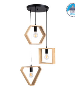 GloboStar® ELISE 00683 Μοντέρνο Κρεμαστό Φωτιστικό Οροφής Τρίφωτο 3 x E27 Μπεζ Μεταλλικό Ξύλινο Δρυς Ράγα Φ55 x Υ130cm