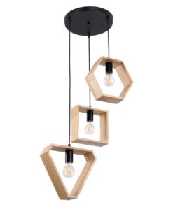 GloboStar® ELISE 00683 Μοντέρνο Κρεμαστό Φωτιστικό Οροφής Τρίφωτο 3 x E27 Μπεζ Μεταλλικό Ξύλινο Δρυς Ράγα Φ55 x Υ130cm