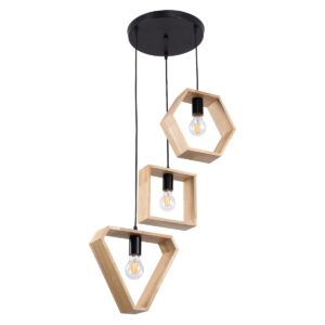 GloboStar® ELISE 00683 Μοντέρνο Κρεμαστό Φωτιστικό Οροφής Τρίφωτο 3 x E27 Μπεζ Μεταλλικό Ξύλινο Δρυς Ράγα Φ55 x Υ130cm
