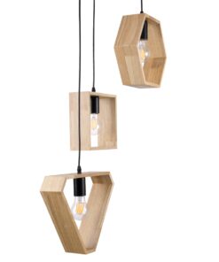 GloboStar® ELISE 00683 Μοντέρνο Κρεμαστό Φωτιστικό Οροφής Τρίφωτο 3 x E27 Μπεζ Μεταλλικό Ξύλινο Δρυς Ράγα Φ55 x Υ130cm