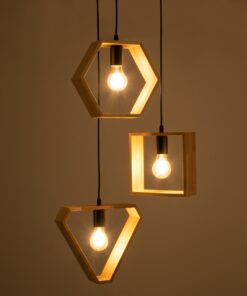 GloboStar® ELISE 00683 Μοντέρνο Κρεμαστό Φωτιστικό Οροφής Τρίφωτο 3 x E27 Μπεζ Μεταλλικό Ξύλινο Δρυς Ράγα Φ55 x Υ130cm