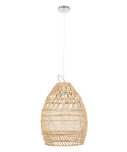 GloboStar® TAHITI 00710 Vintage Κρεμαστό Φωτιστικό Οροφής Μονόφωτο 1 x E27 Μπεζ Ξύλινο Bamboo Φ38 x Y50cm