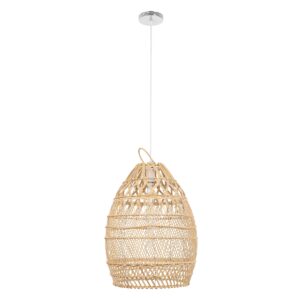 GloboStar® TAHITI 00710 Vintage Κρεμαστό Φωτιστικό Οροφής Μονόφωτο 1 x E27 Μπεζ Ξύλινο Bamboo Φ38 x Y50cm