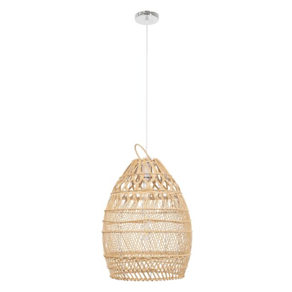 GloboStar® TAHITI 00710 Vintage Κρεμαστό Φωτιστικό Οροφής Μονόφωτο 1 x E27 Μπεζ Ξύλινο Bamboo Φ38 x Y50cm