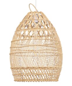 GloboStar® TAHITI 00710 Vintage Κρεμαστό Φωτιστικό Οροφής Μονόφωτο 1 x E27 Μπεζ Ξύλινο Bamboo Φ38 x Y50cm