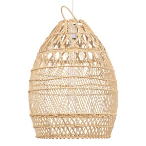 GloboStar® TAHITI 00710 Vintage Κρεμαστό Φωτιστικό Οροφής Μονόφωτο 1 x E27 Μπεζ Ξύλινο Bamboo Φ38 x Y50cm