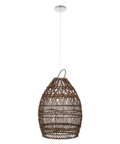 GloboStar® TAHITI 00711 Vintage Κρεμαστό Φωτιστικό Οροφής Μονόφωτο 1 x E27 Καφέ Ξύλινο Bamboo Φ38 x Y50cm