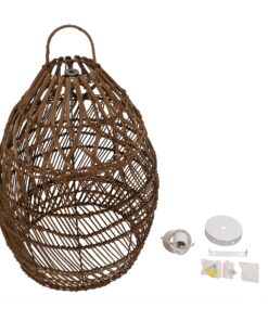 GloboStar® TAHITI 00711 Vintage Κρεμαστό Φωτιστικό Οροφής Μονόφωτο 1 x E27 Καφέ Ξύλινο Bamboo Φ38 x Y50cm