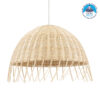 GloboStar® JAKARTA 00712 Vintage Κρεμαστό Φωτιστικό Οροφής Μονόφωτο 1 x E27 Μπέζ Ξύλινο Ψάθινο Bamboo Καμπάνα Φ50 x Y36cm