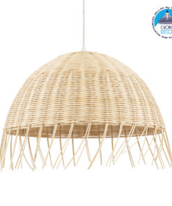 GloboStar® JAKARTA 00712 Vintage Κρεμαστό Φωτιστικό Οροφής Μονόφωτο 1 x E27 Μπέζ Ξύλινο Ψάθινο Bamboo Καμπάνα Φ50 x Y36cm