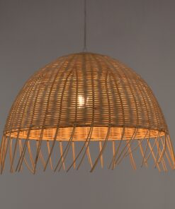 GloboStar® JAKARTA 00712 Vintage Κρεμαστό Φωτιστικό Οροφής Μονόφωτο 1 x E27 Μπέζ Ξύλινο Ψάθινο Bamboo Καμπάνα Φ50 x Y36cm