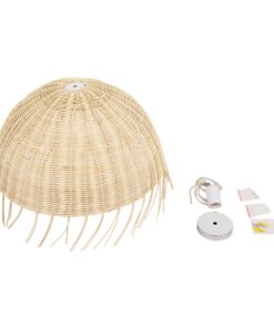 GloboStar® JAKARTA 00712 Vintage Κρεμαστό Φωτιστικό Οροφής Μονόφωτο 1 x E27 Μπέζ Ξύλινο Ψάθινο Bamboo Καμπάνα Φ50 x Y36cm