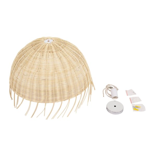 GloboStar® JAKARTA 00712 Vintage Κρεμαστό Φωτιστικό Οροφής Μονόφωτο 1 x E27 Μπέζ Ξύλινο Ψάθινο Bamboo Καμπάνα Φ50 x Y36cm