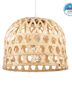 GloboStar® MANGEA 00715 Vintage Κρεμαστό Φωτιστικό Οροφής Μονόφωτο 1 x E27 Καφέ Ξύλινο Bamboo Φ35 x Y32cm
