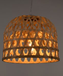 GloboStar® MANGEA 00715 Vintage Κρεμαστό Φωτιστικό Οροφής Μονόφωτο 1 x E27 Καφέ Ξύλινο Bamboo Φ35 x Y32cm