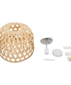 GloboStar® MANGEA 00715 Vintage Κρεμαστό Φωτιστικό Οροφής Μονόφωτο 1 x E27 Καφέ Ξύλινο Bamboo Φ35 x Y32cm