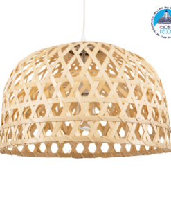 GloboStar® MANGEA 00716 Vintage Κρεμαστό Φωτιστικό Οροφής Μονόφωτο 1 x E27 Καφέ Ξύλινο Bamboo Φ50 x Y34cm