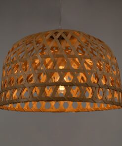 GloboStar® MANGEA 00716 Vintage Κρεμαστό Φωτιστικό Οροφής Μονόφωτο 1 x E27 Καφέ Ξύλινο Bamboo Φ50 x Y34cm