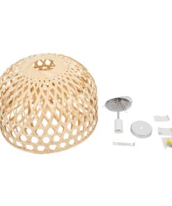 GloboStar® MANGEA 00716 Vintage Κρεμαστό Φωτιστικό Οροφής Μονόφωτο 1 x E27 Καφέ Ξύλινο Bamboo Φ50 x Y34cm