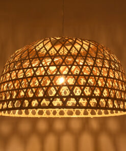 GloboStar® MANGEA 00717 Vintage Κρεμαστό Φωτιστικό Οροφής Μονόφωτο 1 x E27 Καφέ Ξύλινο Μπαμπού Φ100 x Y59cm