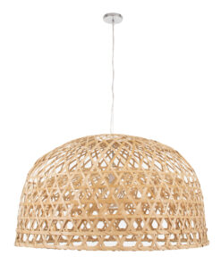 GloboStar® MANGEA 00717 Vintage Κρεμαστό Φωτιστικό Οροφής Μονόφωτο 1 x E27 Καφέ Ξύλινο Μπαμπού Φ100 x Y59cm