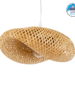 GloboStar® MEXICO 00718 Vintage Κρεμαστό Φωτιστικό Οροφής Μονόφωτο 1 x E27 Μπεζ Ξύλινο Bamboo Μ40 x Π30 x Y18cm
