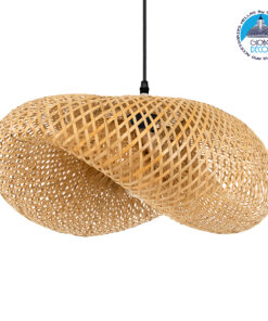 GloboStar® MEXICO 00719 Vintage Κρεμαστό Φωτιστικό Οροφής Μονόφωτο 1 x E27 Μπεζ Ξύλινο Μπαμπού Μ65 x Π46 x Y30cm