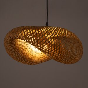 GloboStar® MEXICO 00719 Vintage Κρεμαστό Φωτιστικό Οροφής Μονόφωτο 1 x E27 Μπεζ Ξύλινο Μπαμπού Μ65 x Π46 x Y30cm