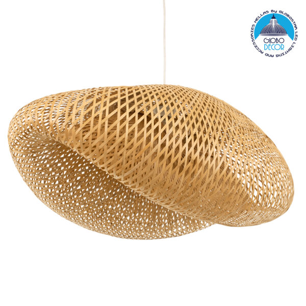 GloboStar® MEXICO 00720 Vintage Κρεμαστό Φωτιστικό Οροφής Μονόφωτο 1 x E27 Μπεζ Ξύλινο Μπαμπού Μ85 x Π55 x Y36cm