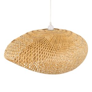 GloboStar® MEXICO 00719 Vintage Κρεμαστό Φωτιστικό Οροφής Μονόφωτο 1 x E27 Μπεζ Ξύλινο Μπαμπού Μ65 x Π46 x Y30cm