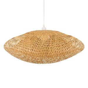 GloboStar® MEXICO 00719 Vintage Κρεμαστό Φωτιστικό Οροφής Μονόφωτο 1 x E27 Μπεζ Ξύλινο Μπαμπού Μ65 x Π46 x Y30cm
